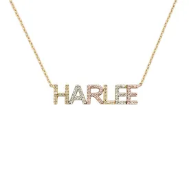 14k Tri Color Block Letter Necklace