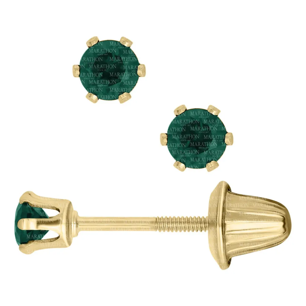 14k Yellow Gold Children's Emerald Stud Earrings