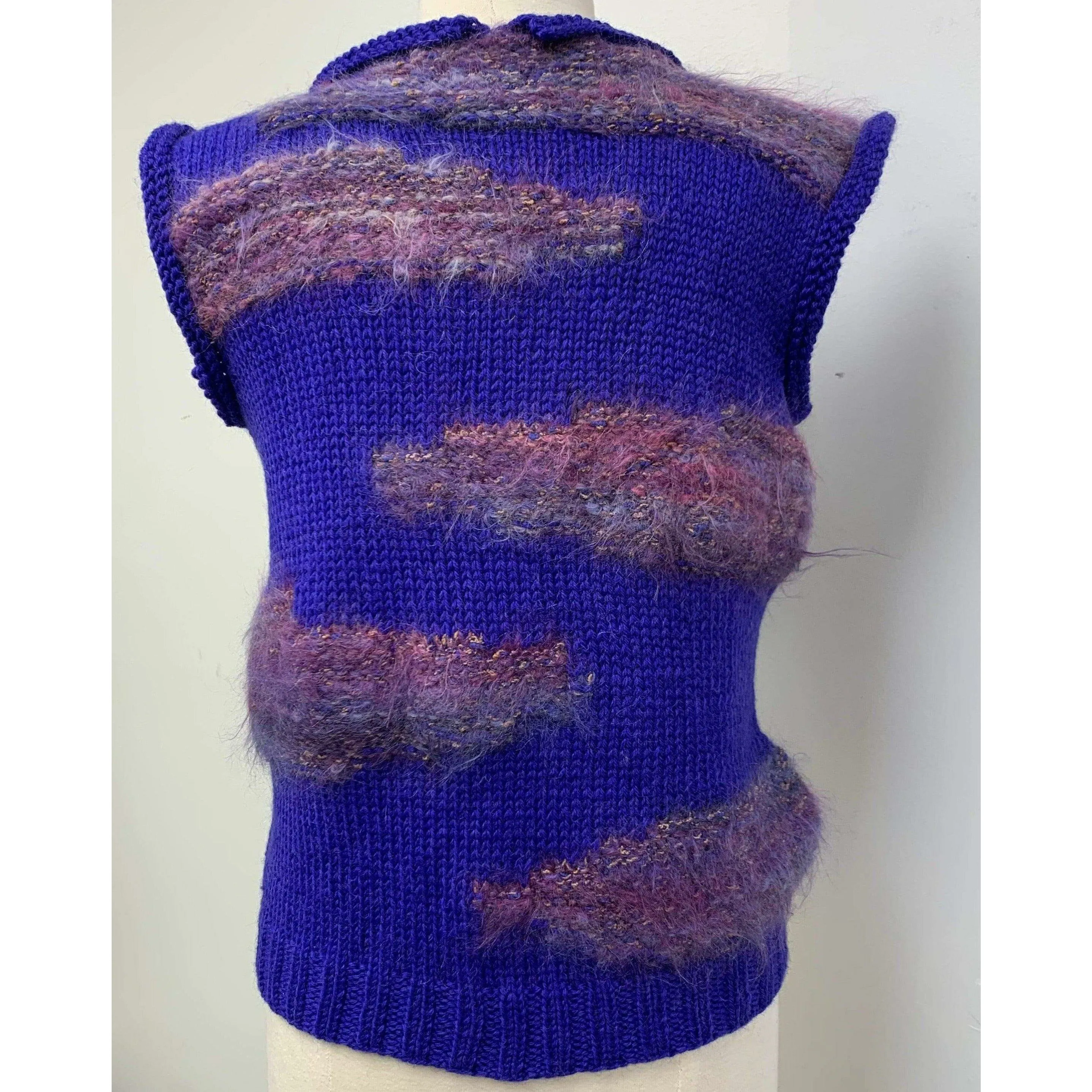 1980s pullover sweater vest designed  by Anny Blatt. The yarns are all French and Italian. Hand knit and never worn. Wool and Mohair. SMALL