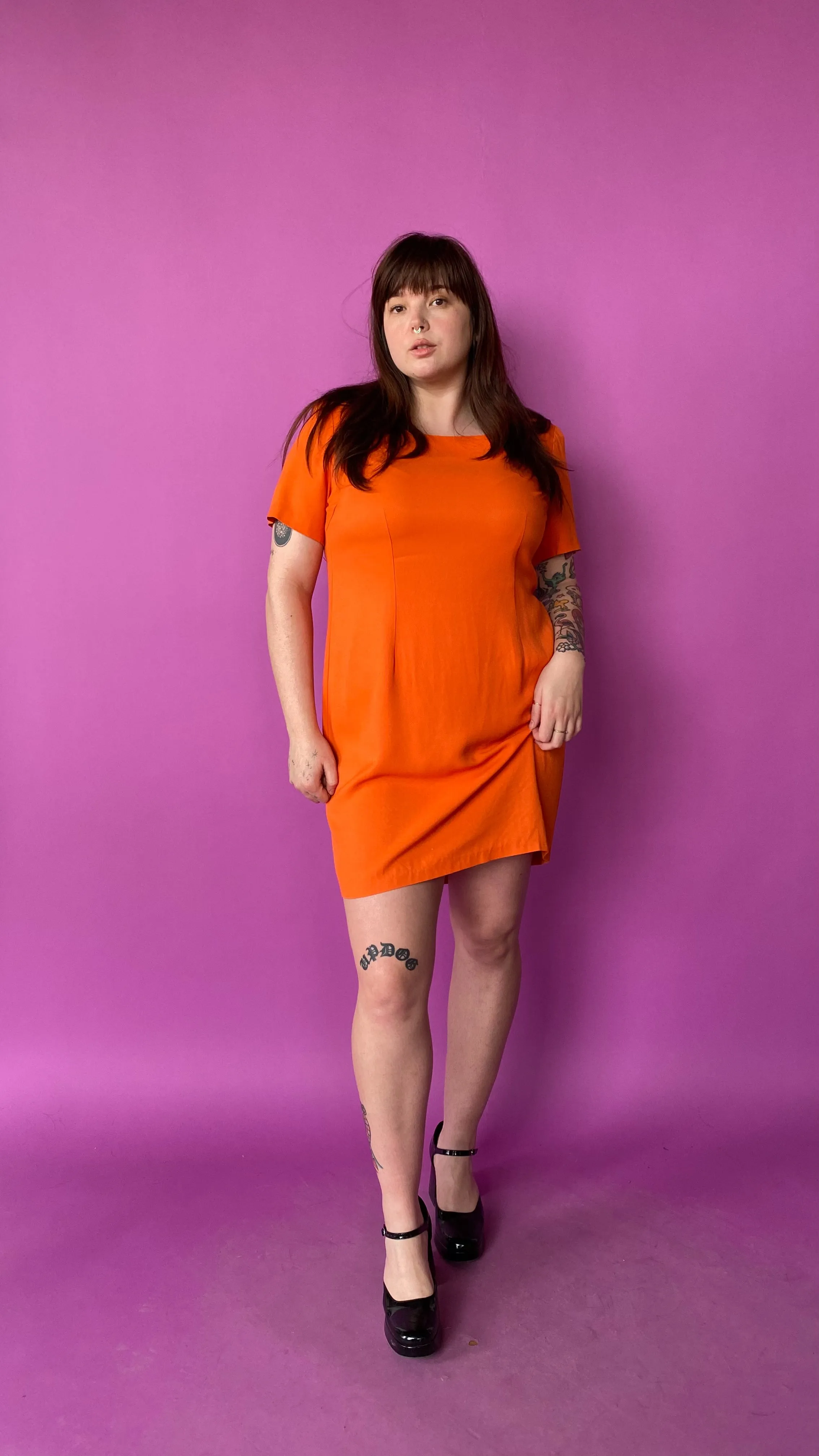 1980s Simple Tangerine Dress, sz. XL