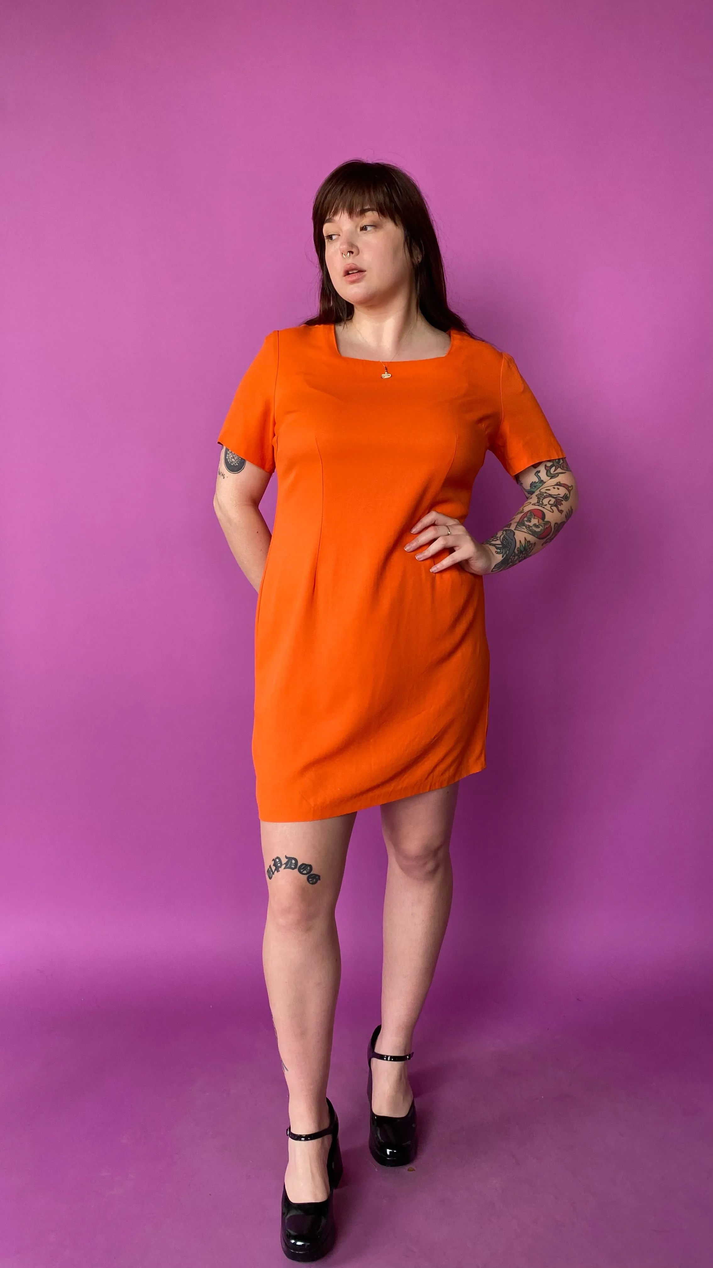 1980s Simple Tangerine Dress, sz. XL