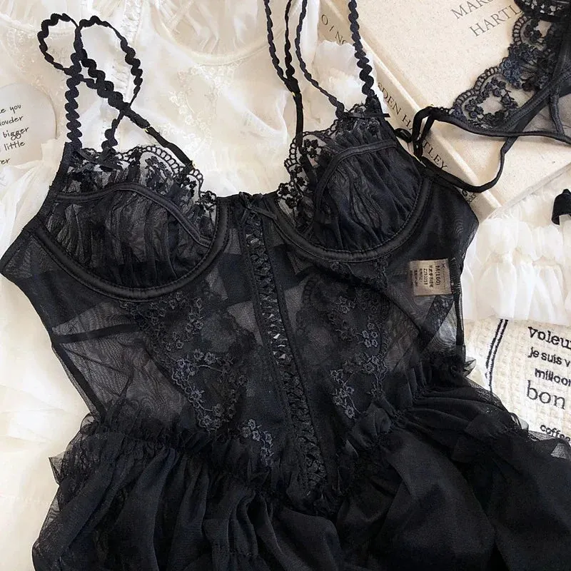 2-Piece Balletcore Sheer Mesh Nightie Lingerie Set