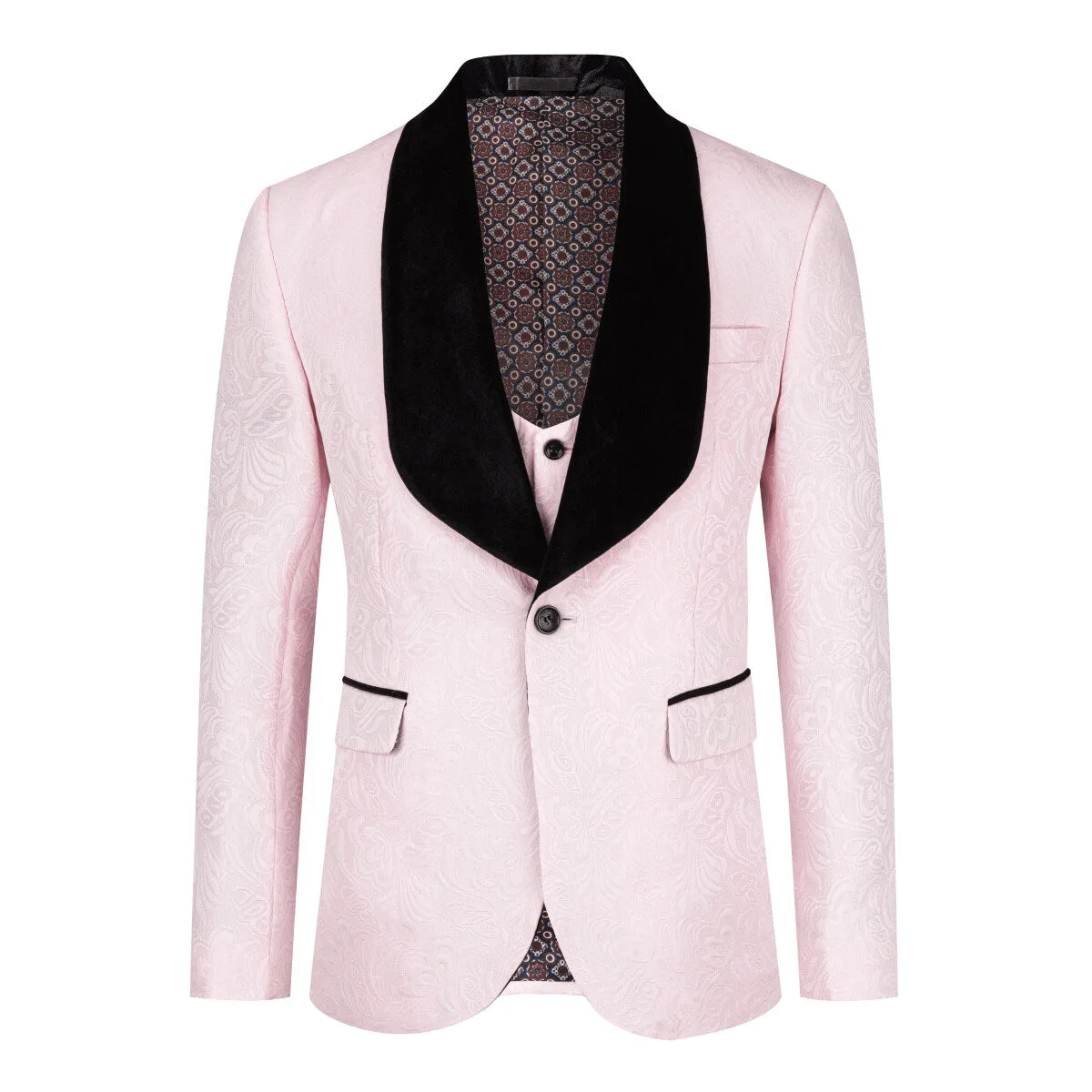 3-Piece Paisley Pink Suit Shawl Collar Suit