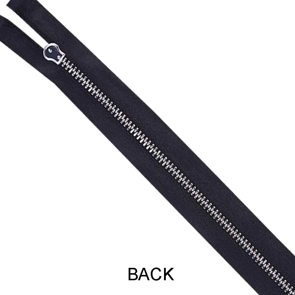 #3 Silver with Black Soft Shiny Black Satin Tape Zipper