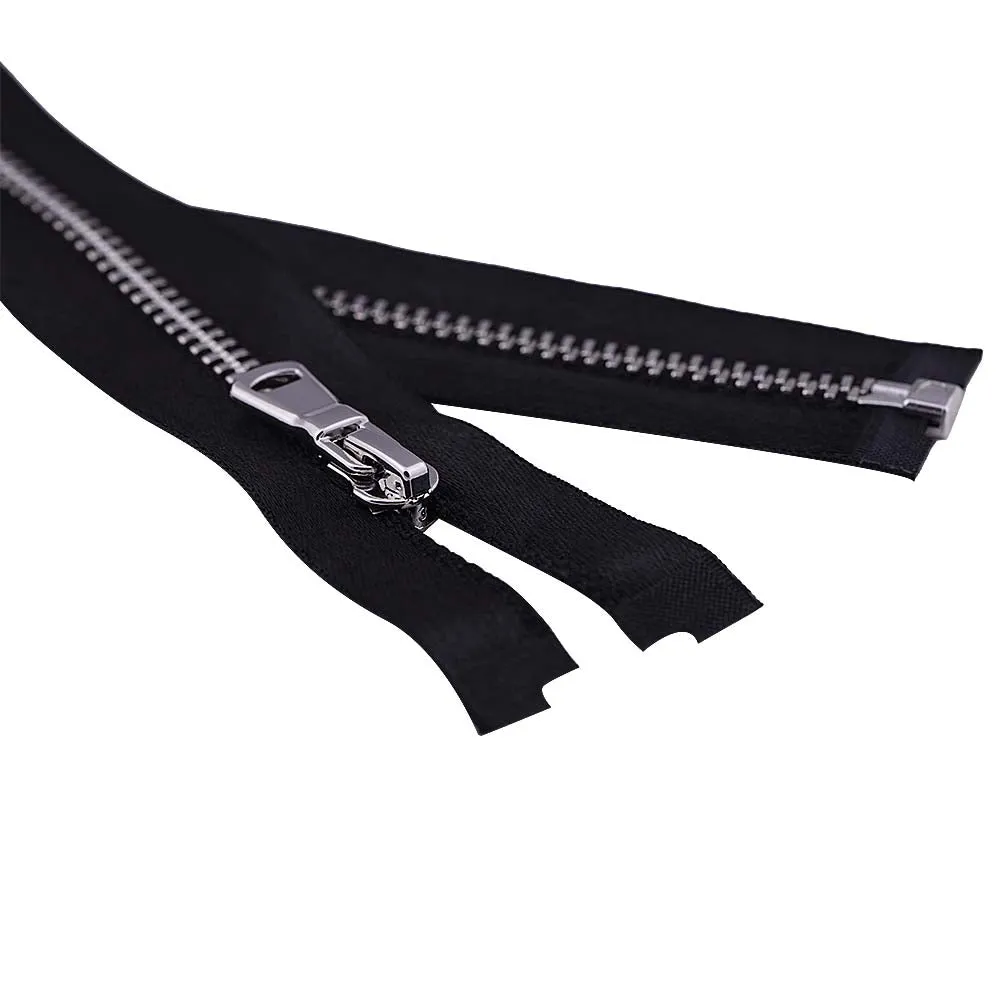 #3 Silver with Black Soft Shiny Black Satin Tape Zipper