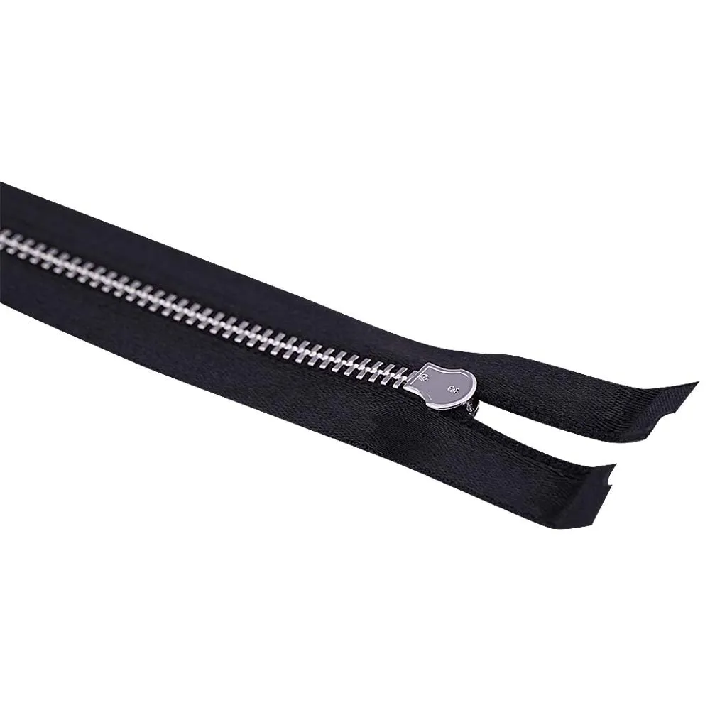 #3 Silver with Black Soft Shiny Black Satin Tape Zipper