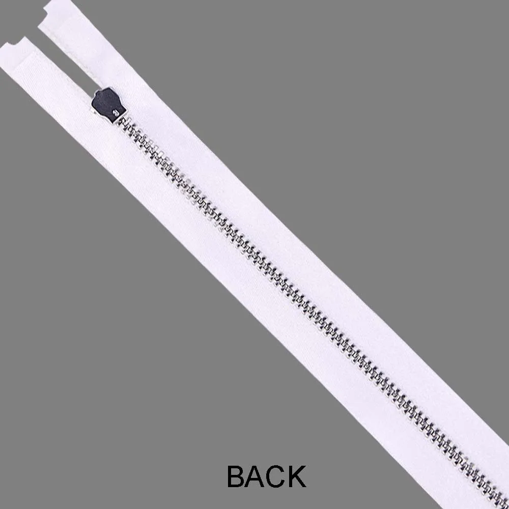 #3 Silver with White Glossy Soft Shiny White Satin Tape Zipper