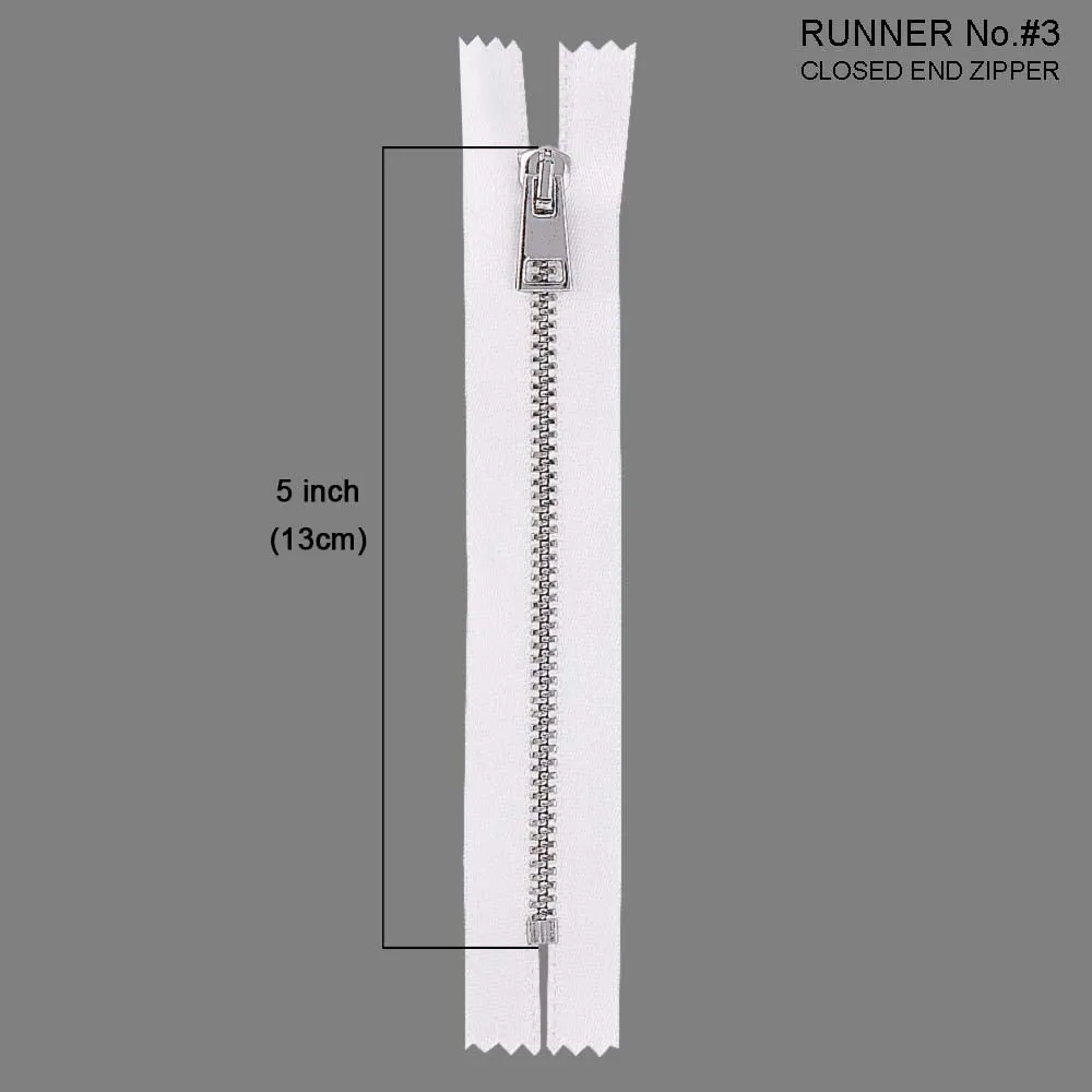 #3 Silver with White Glossy Soft Shiny White Satin Tape Zipper