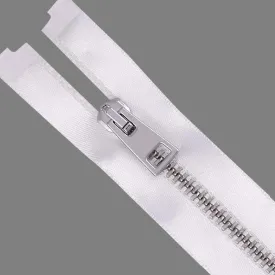 #3 Silver with White Glossy Soft Shiny White Satin Tape Zipper