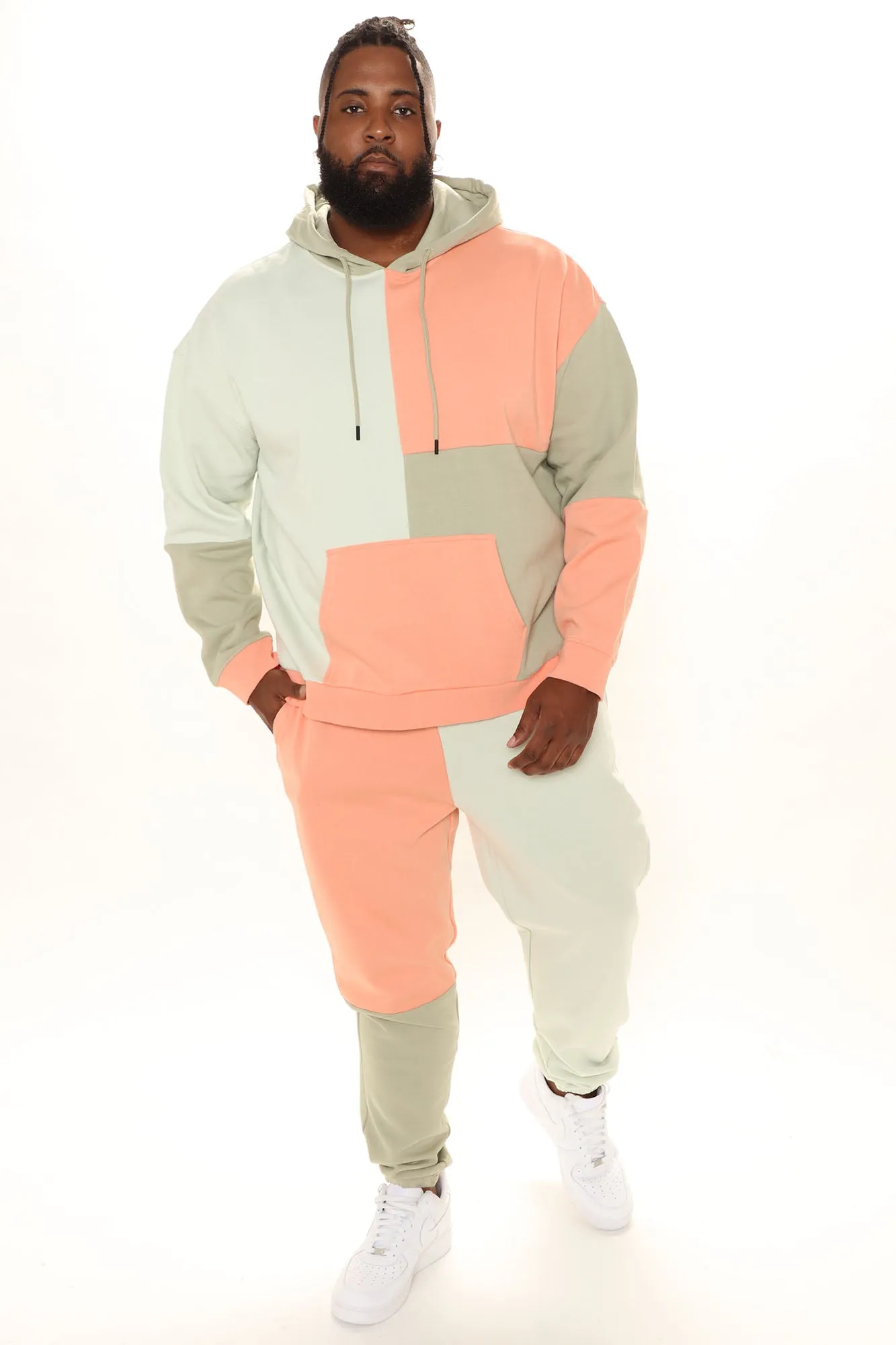 3 Way Color Block Hoodie - Peach/combo