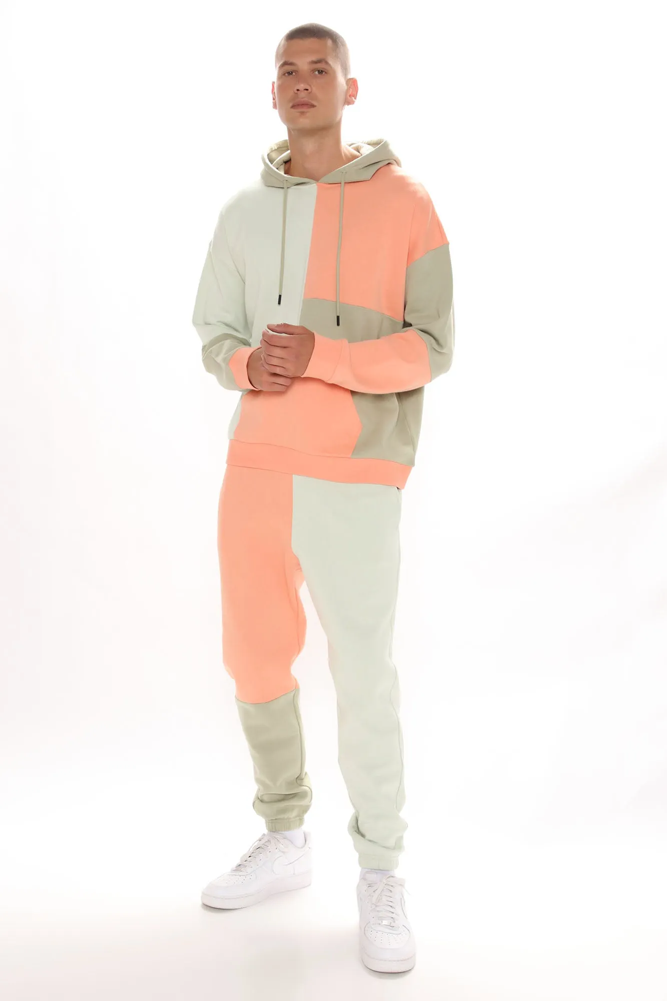 3 Way Color Block Hoodie - Peach/combo