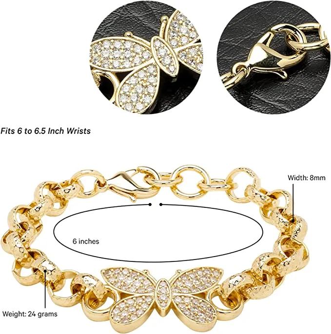 8mm Gold Filled Butterfly Belcher Bracelet Stones 6/6.5 Inch