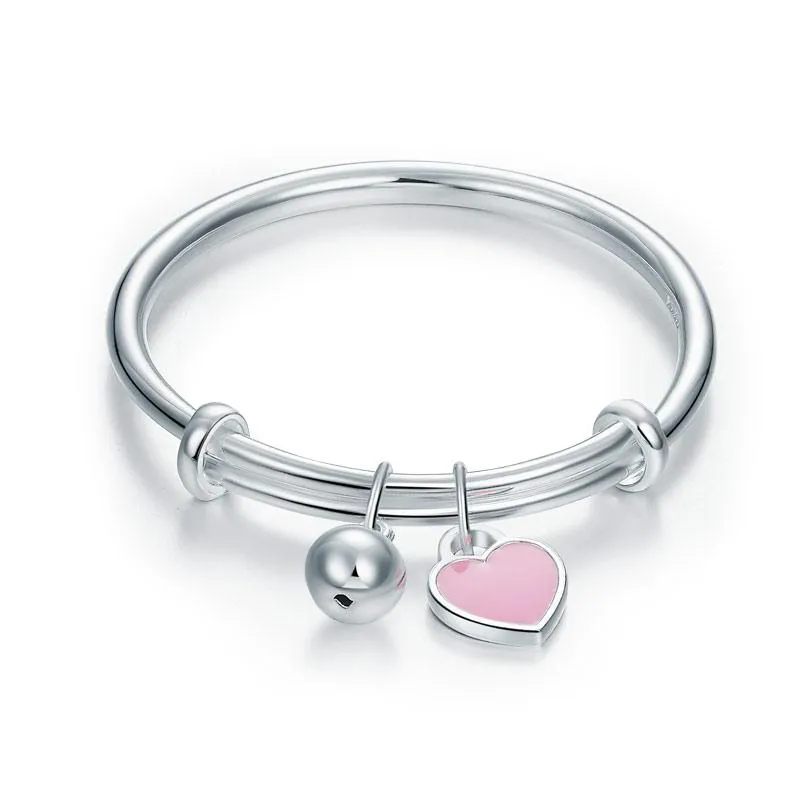 925 Pure Silver Pink Heart Baby Childrens Bangle MXFB8108