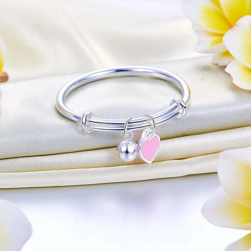 925 Pure Silver Pink Heart Baby Childrens Bangle MXFB8108