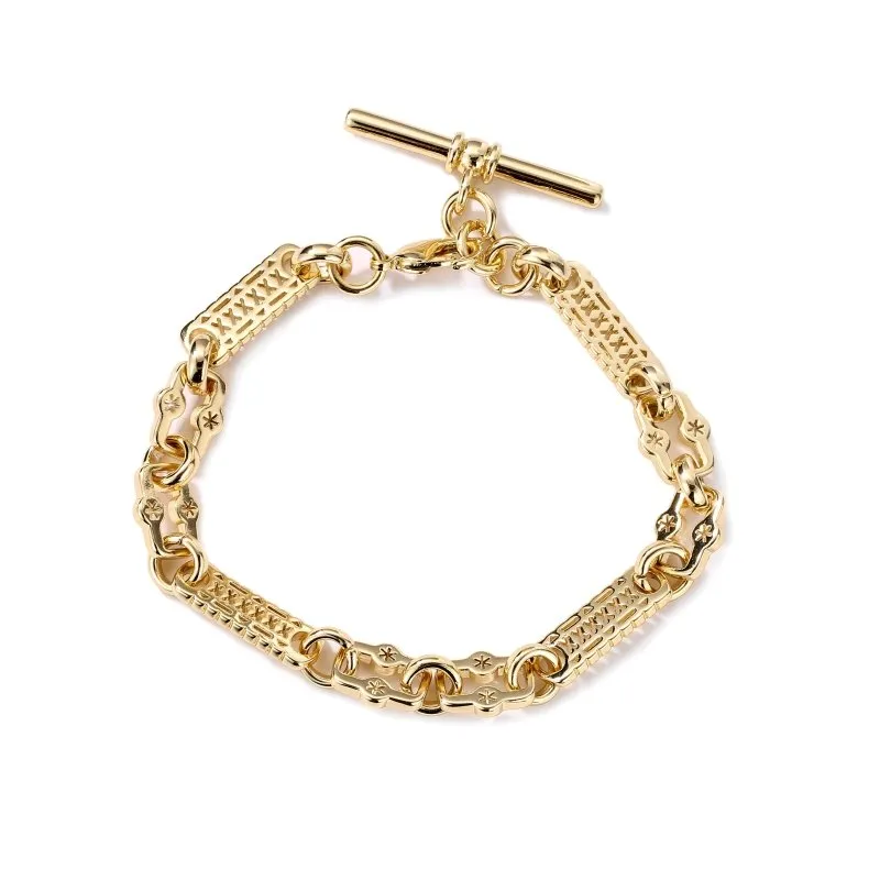 9mm Gold Filled Bonded Stars and Bars T-Bar Bracelet 6 Inch