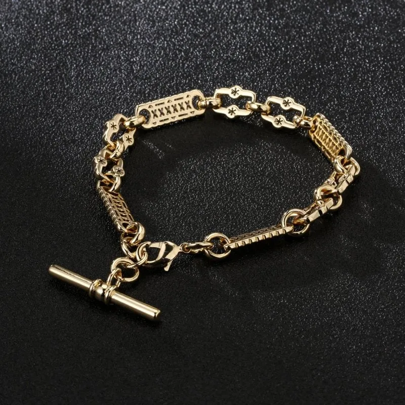 9mm Gold Filled Bonded Stars and Bars T-Bar Bracelet 6 Inch