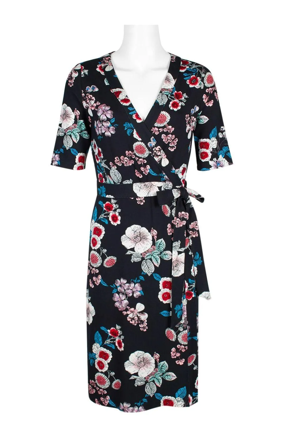 Adrianna Papell AP1D103459 Short Sleeve Floral Print Cocktail Wrap Dress