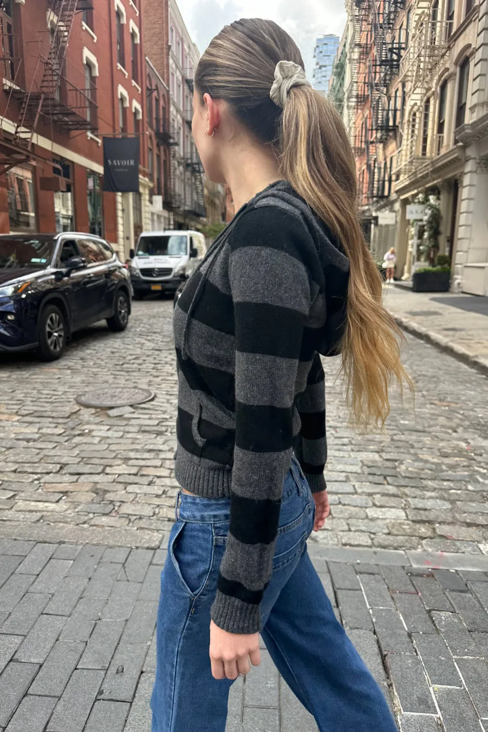 Alana Wool Striped Zip Up Sweater