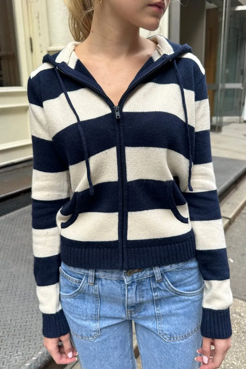 Alana Wool Striped Zip Up Sweater