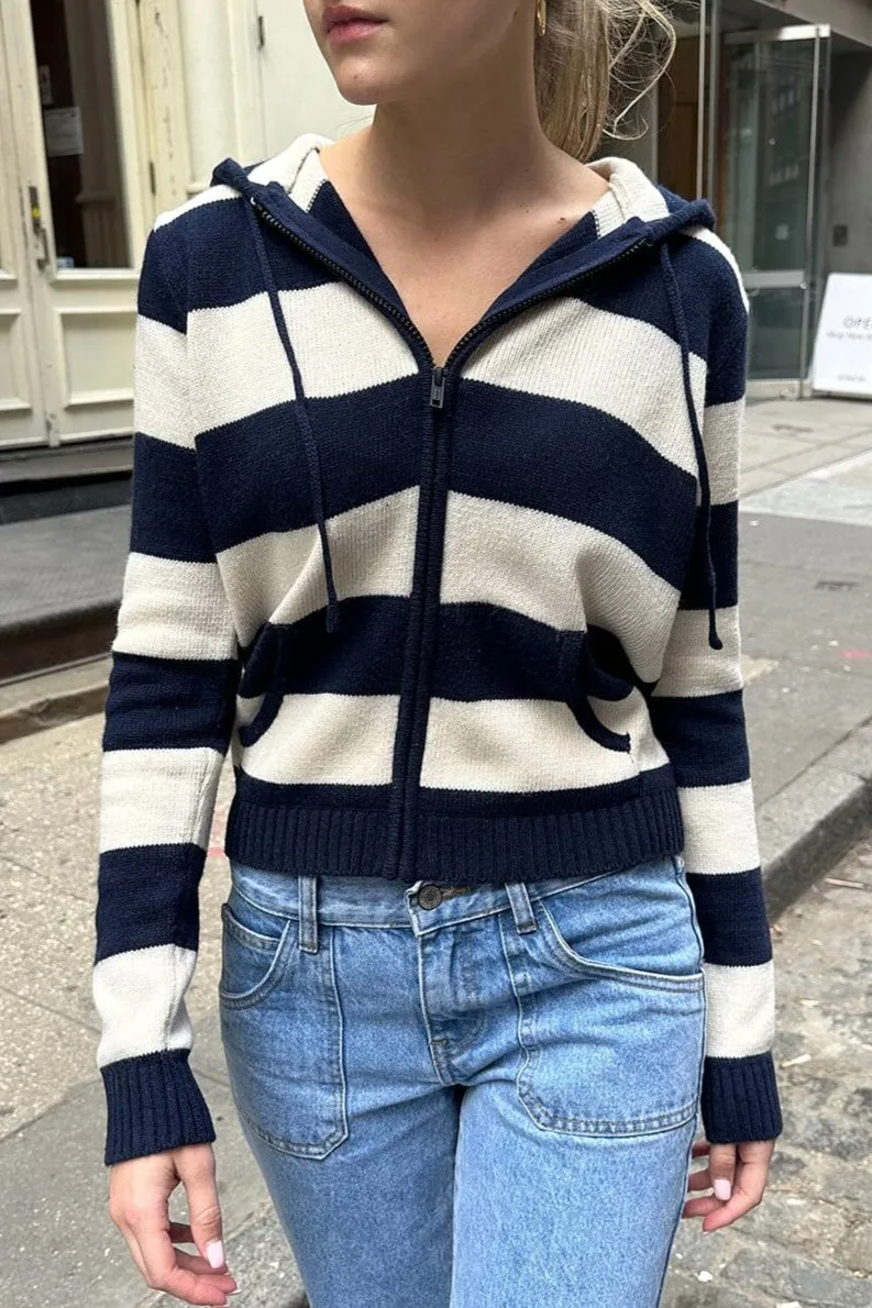 Alana Wool Striped Zip Up Sweater