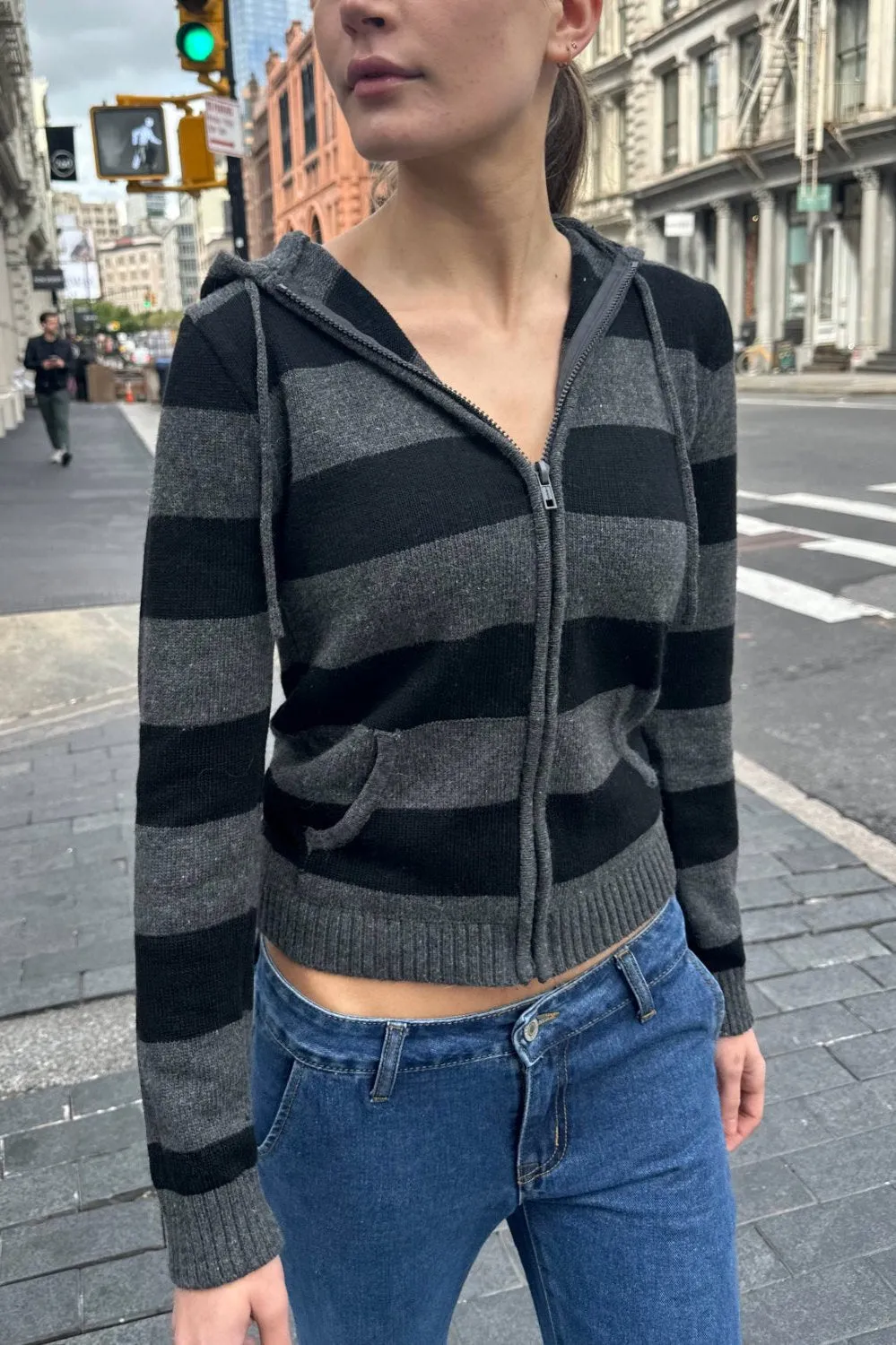 Alana Wool Striped Zip Up Sweater