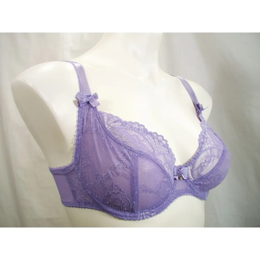 Alegro Lingerie Unlined Semi Sheer Lace 3-Part Cup Underwire Bra 32C Lavender NWT