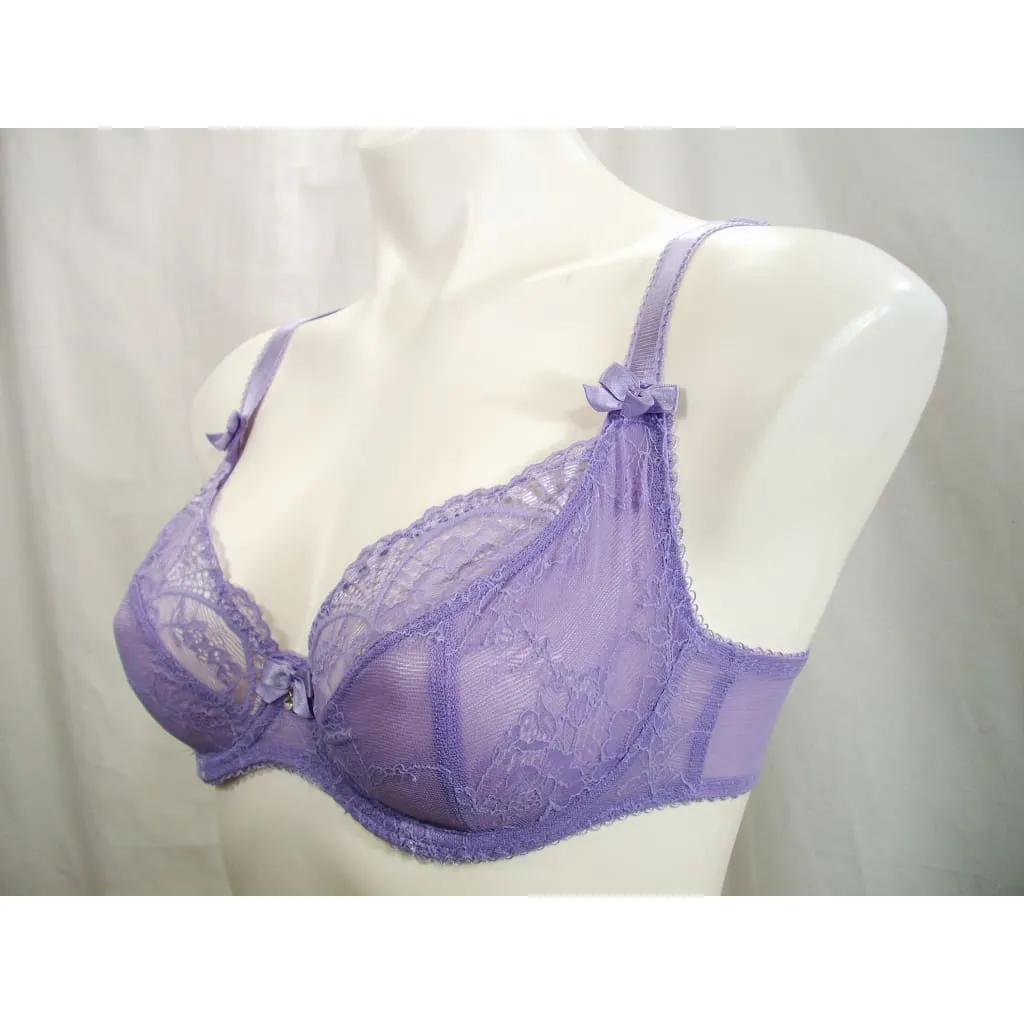 Alegro Lingerie Unlined Semi Sheer Lace 3-Part Cup Underwire Bra 32C Lavender NWT