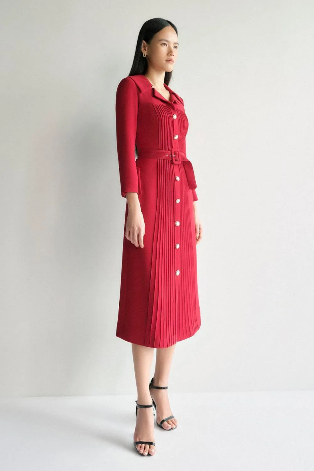 Aman A-line Pleated Crepe Midi Dress