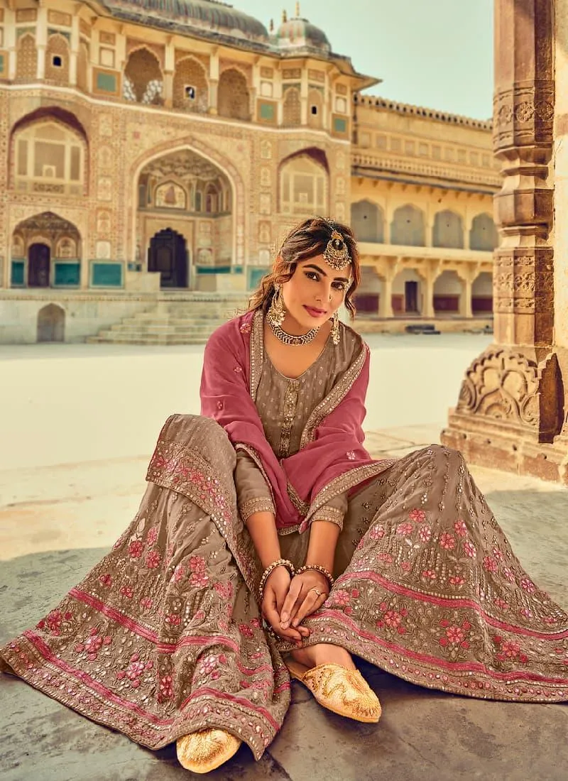 Appealing Brown Color With Georgette Fabric Salwar Kameez