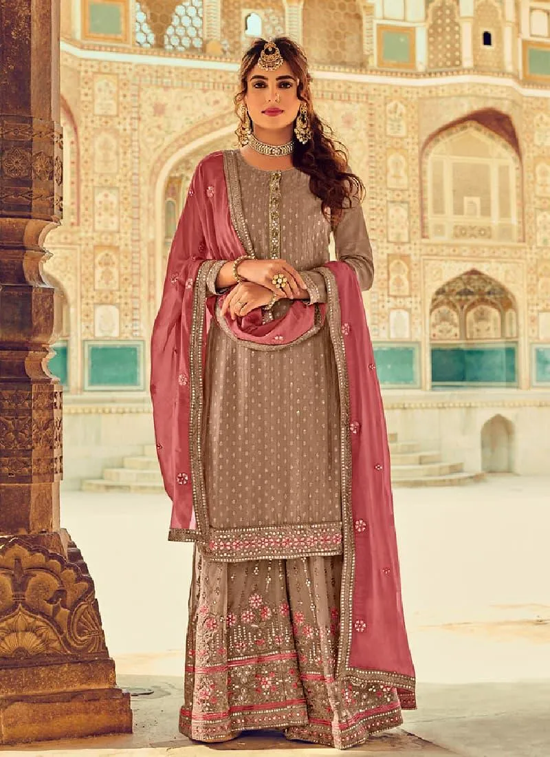 Appealing Brown Color With Georgette Fabric Salwar Kameez