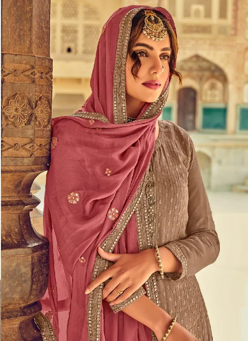 Appealing Brown Color With Georgette Fabric Salwar Kameez