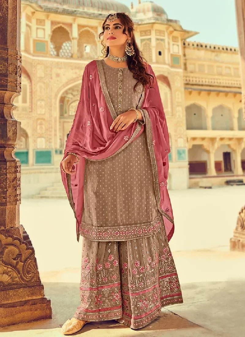 Appealing Brown Color With Georgette Fabric Salwar Kameez