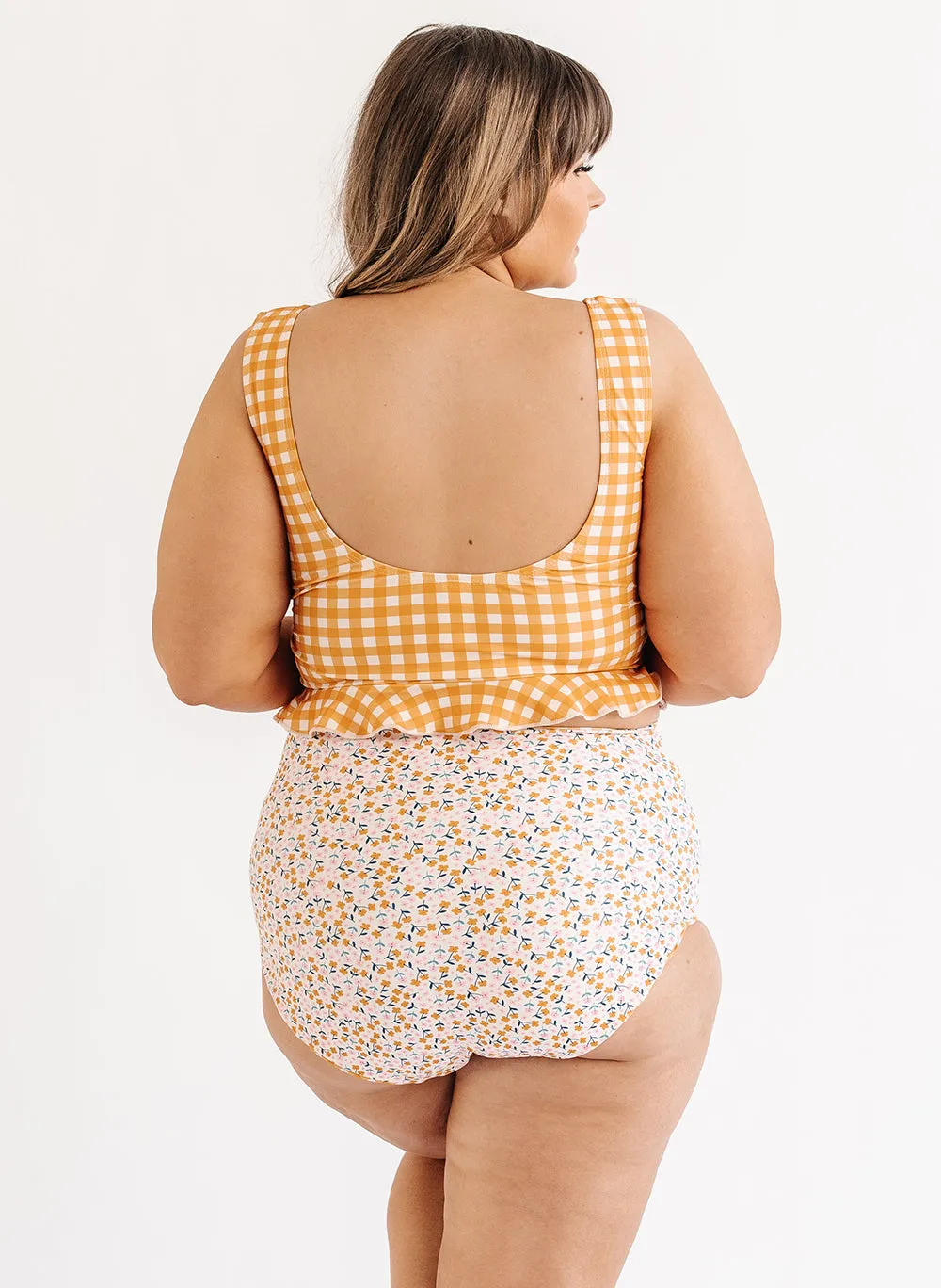 Apricot Gingham Scoop Crop Top