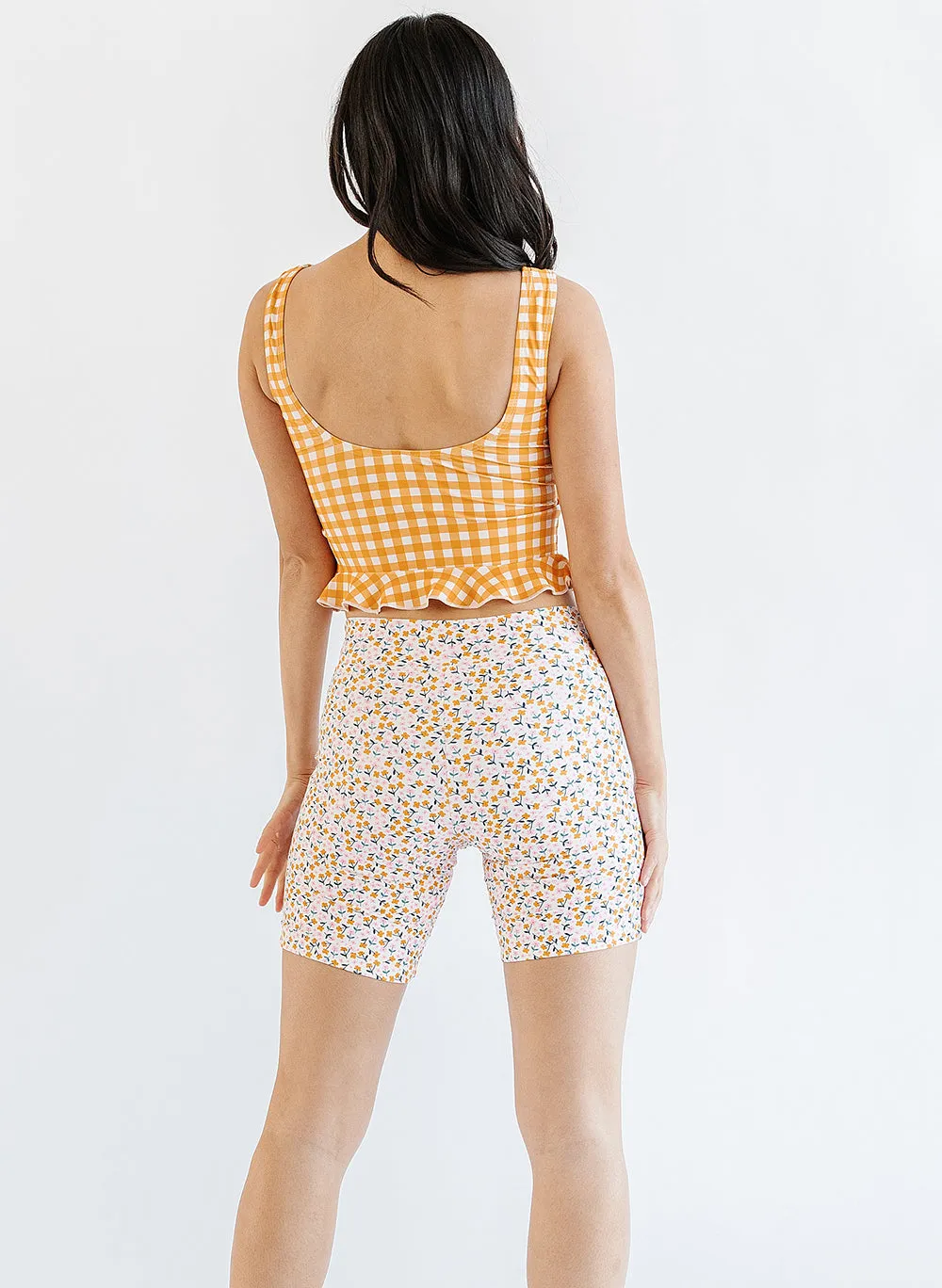 Apricot Gingham Scoop Crop Top