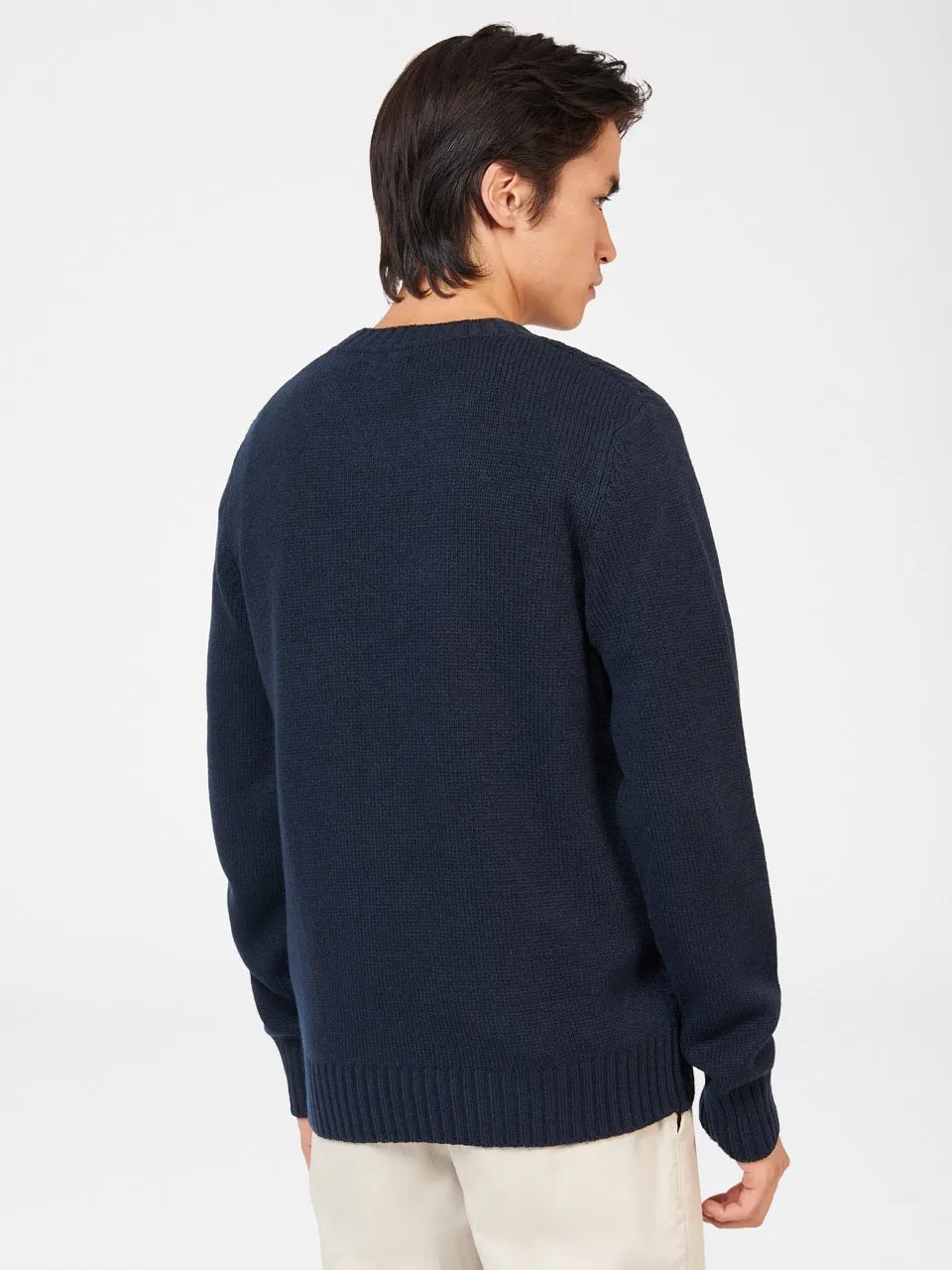 Aran Textured Knit Crewneck Sweater