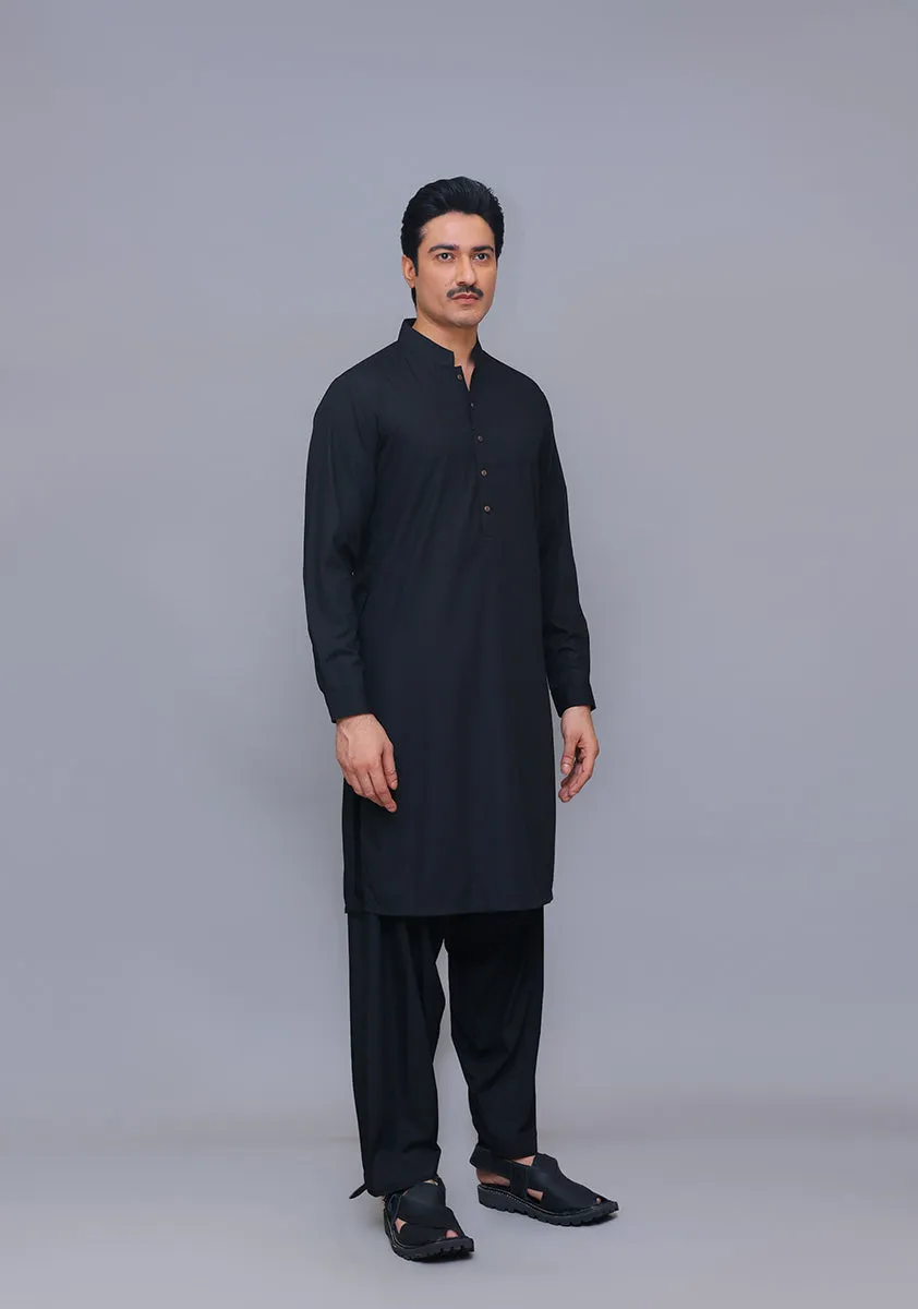 Basic Poly Viscose Jet Black Slim Fit Plain Suit