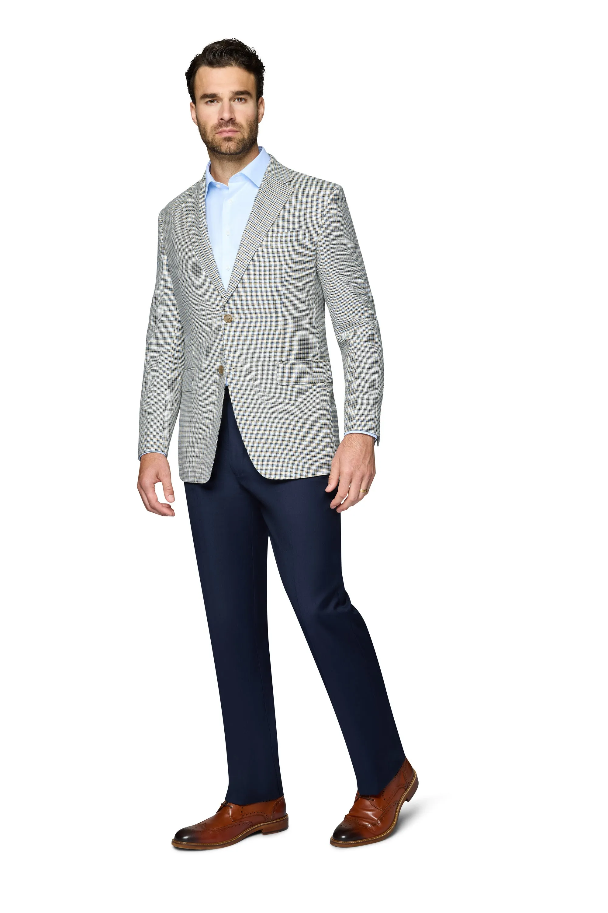 Berragamo Wool Sport Coat Modern Fit - Blue & Tan Check