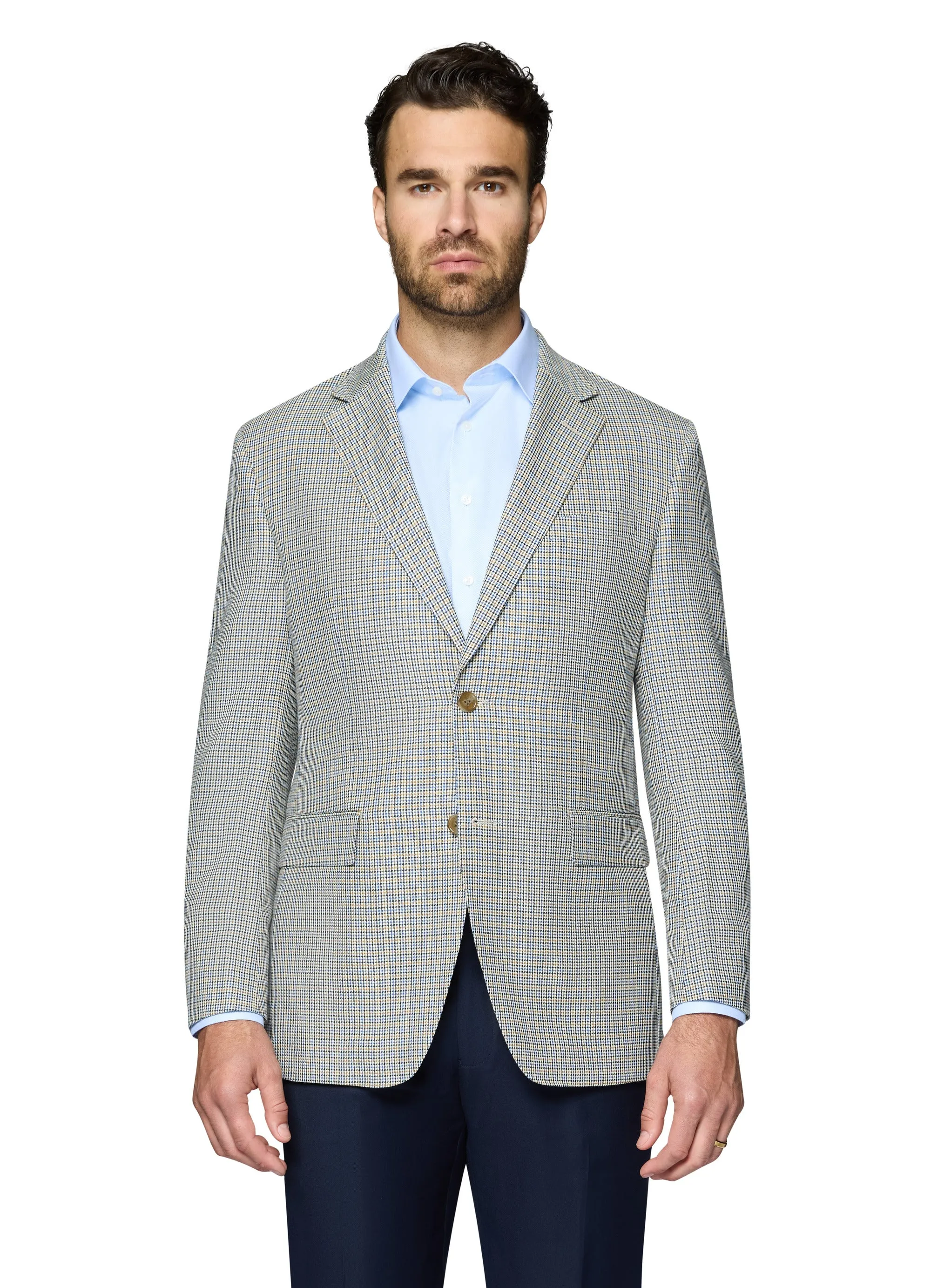 Berragamo Wool Sport Coat Modern Fit - Blue & Tan Check