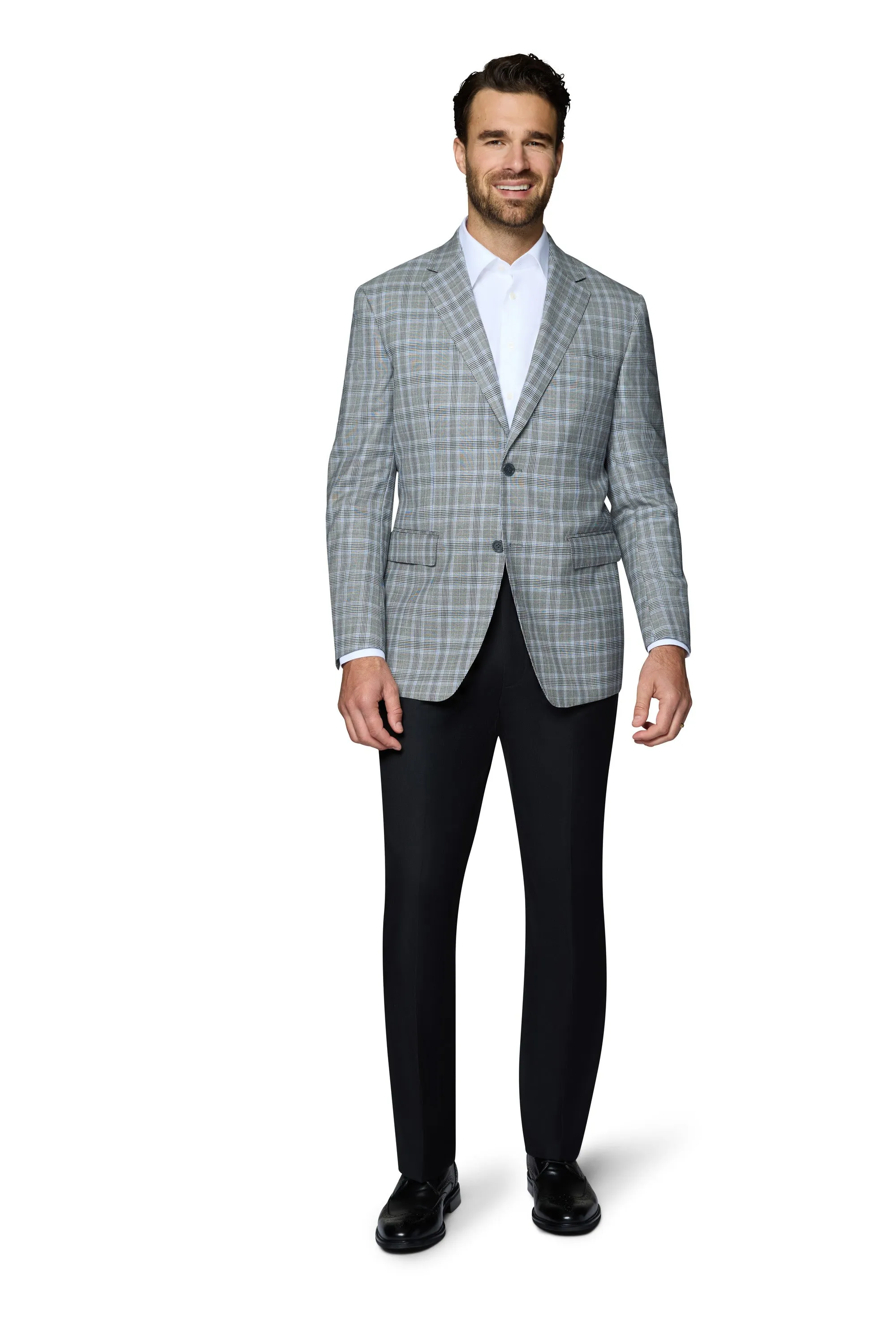 Berragamo Wool Sport Coat Modern Fit - Grey Plaid