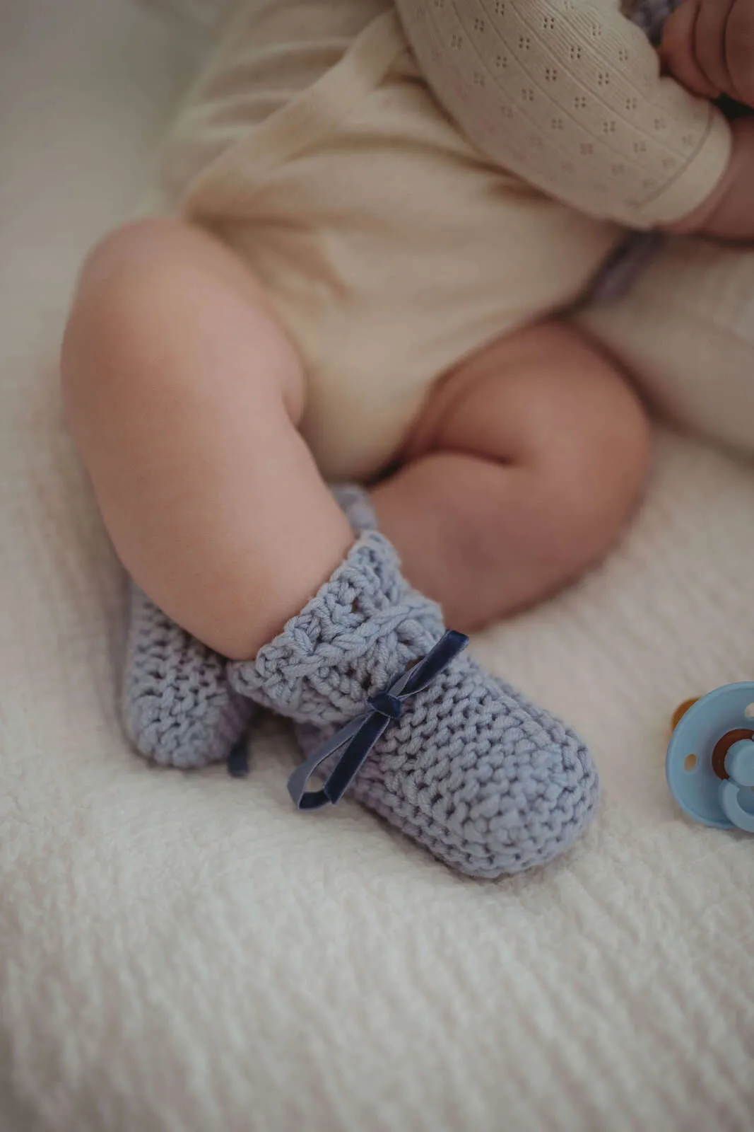 Blue Merino Wool Bonnet & Booties