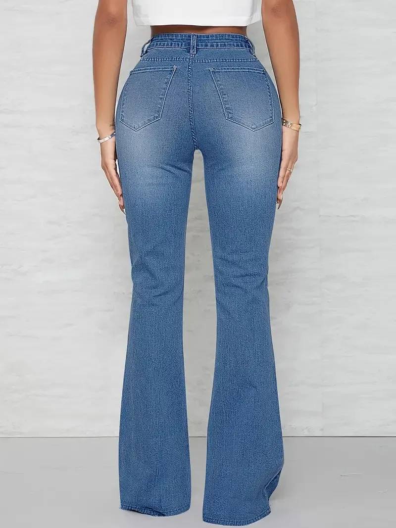 Blue Slim Fit Flared Bottom Jeans