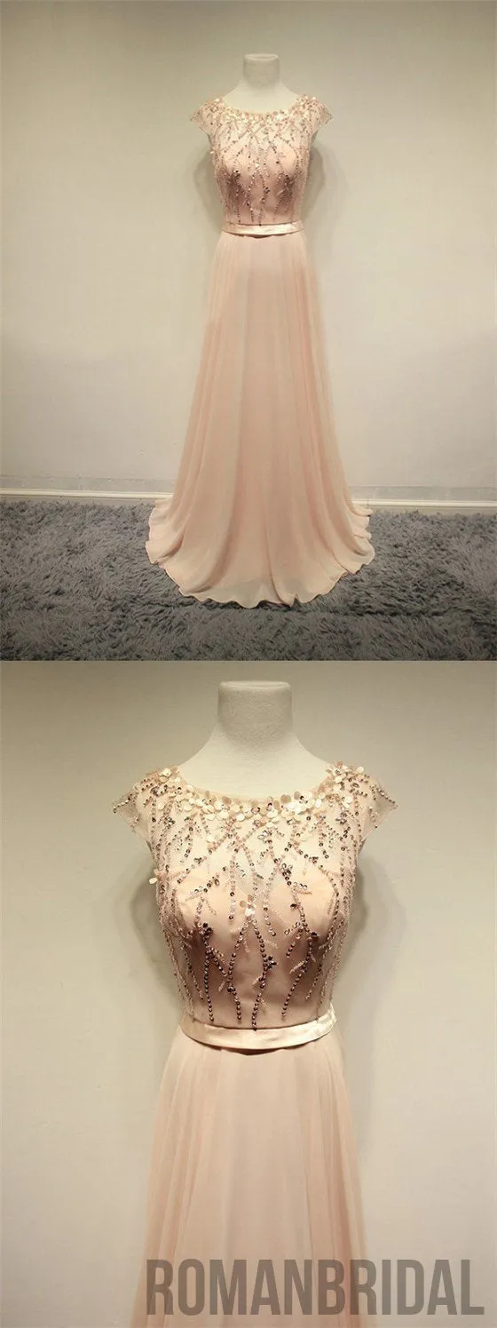 Chiffon Cap Sleeves Cheap  Lovely Party Cocktail Evening Long Prom Dresses Online,PD0194