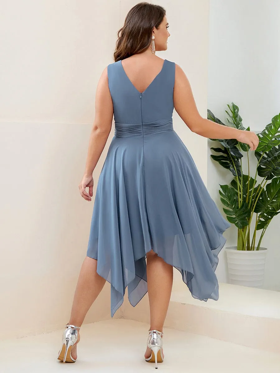 Chiffon Double V-Neck A Line Bridesmaid Dress with Asymmetrical Hem