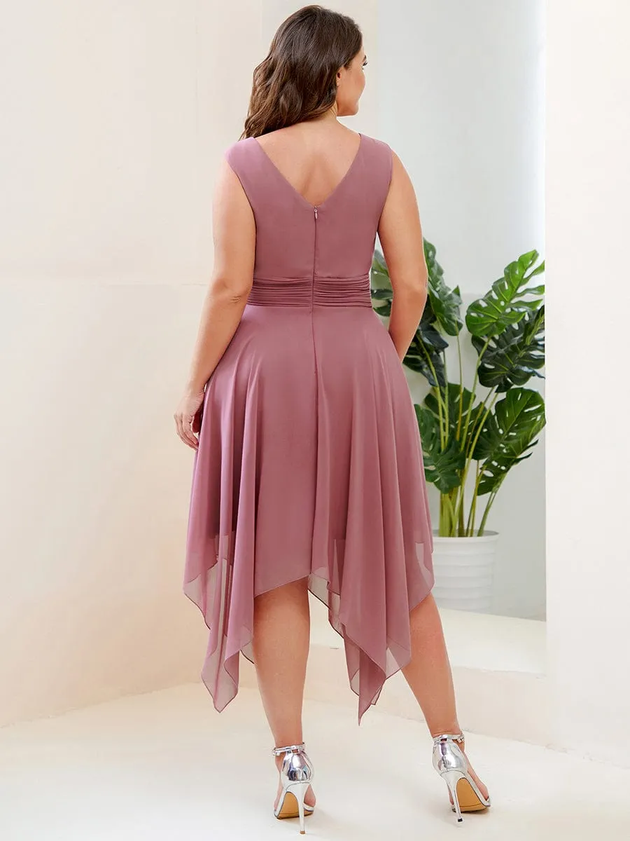 Chiffon Double V-Neck A Line Bridesmaid Dress with Asymmetrical Hem