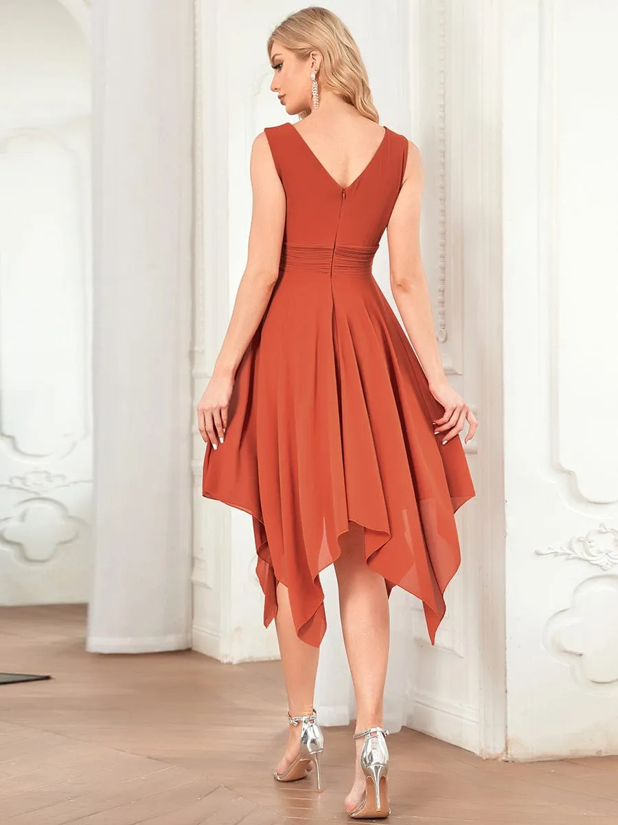 Chiffon Double V-Neck A Line Bridesmaid Dress with Asymmetrical Hem