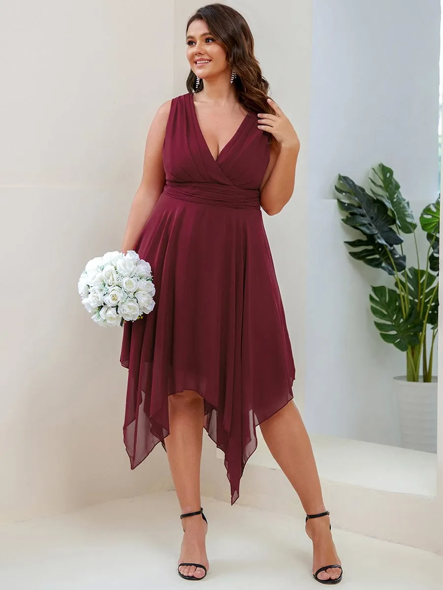 Chiffon Double V-Neck A Line Bridesmaid Dress with Asymmetrical Hem