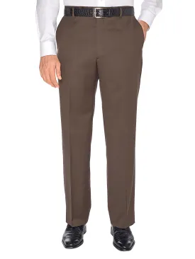 Classic Fit Wool Gabardine Flat Front Pants - Dark Brown