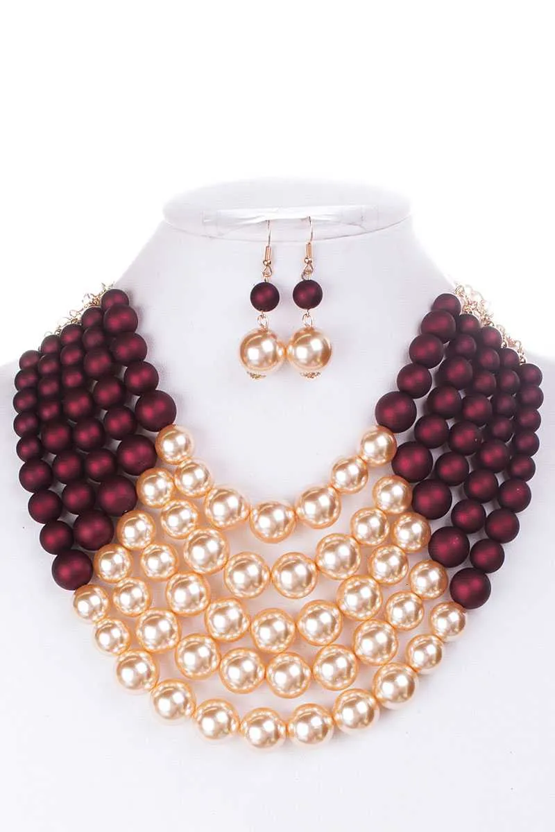 Color Block Pearl Chunky Necklace And Earring Set