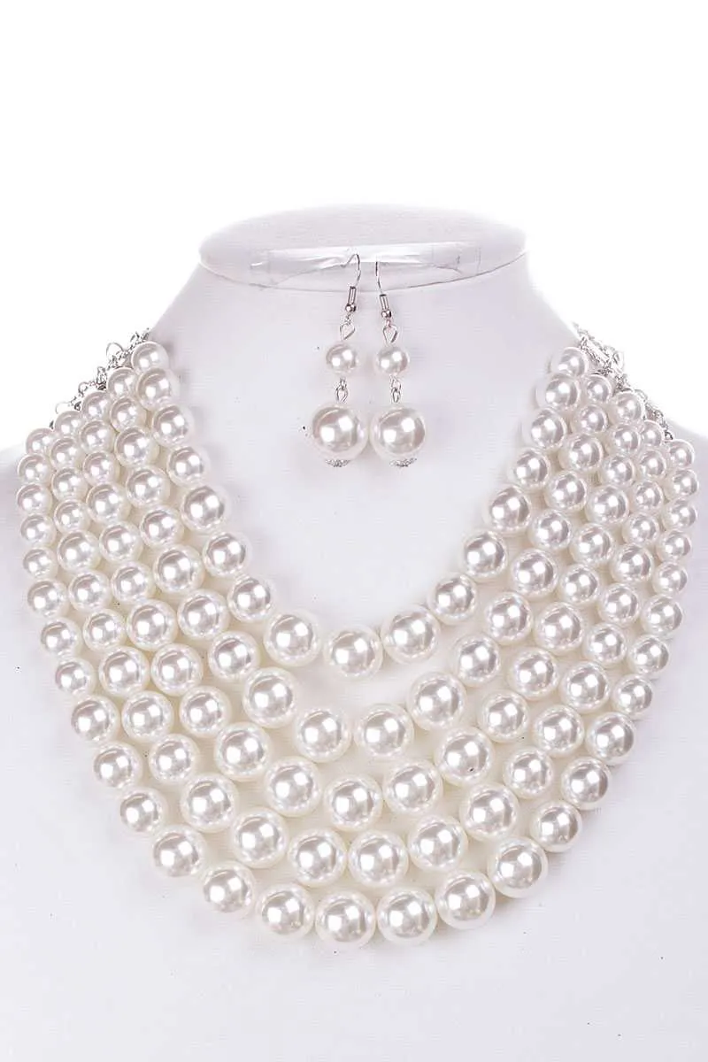 Color Block Pearl Chunky Necklace And Earring Set