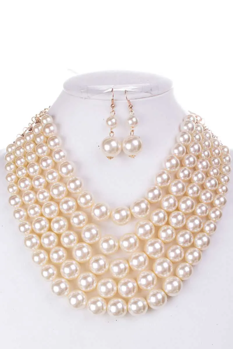 Color Block Pearl Chunky Necklace And Earring Set